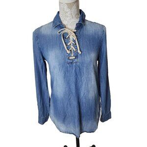 Anthropologie Cloth & Stone Top Tunic Chambray Lyocell Long Sleeve Women's XS